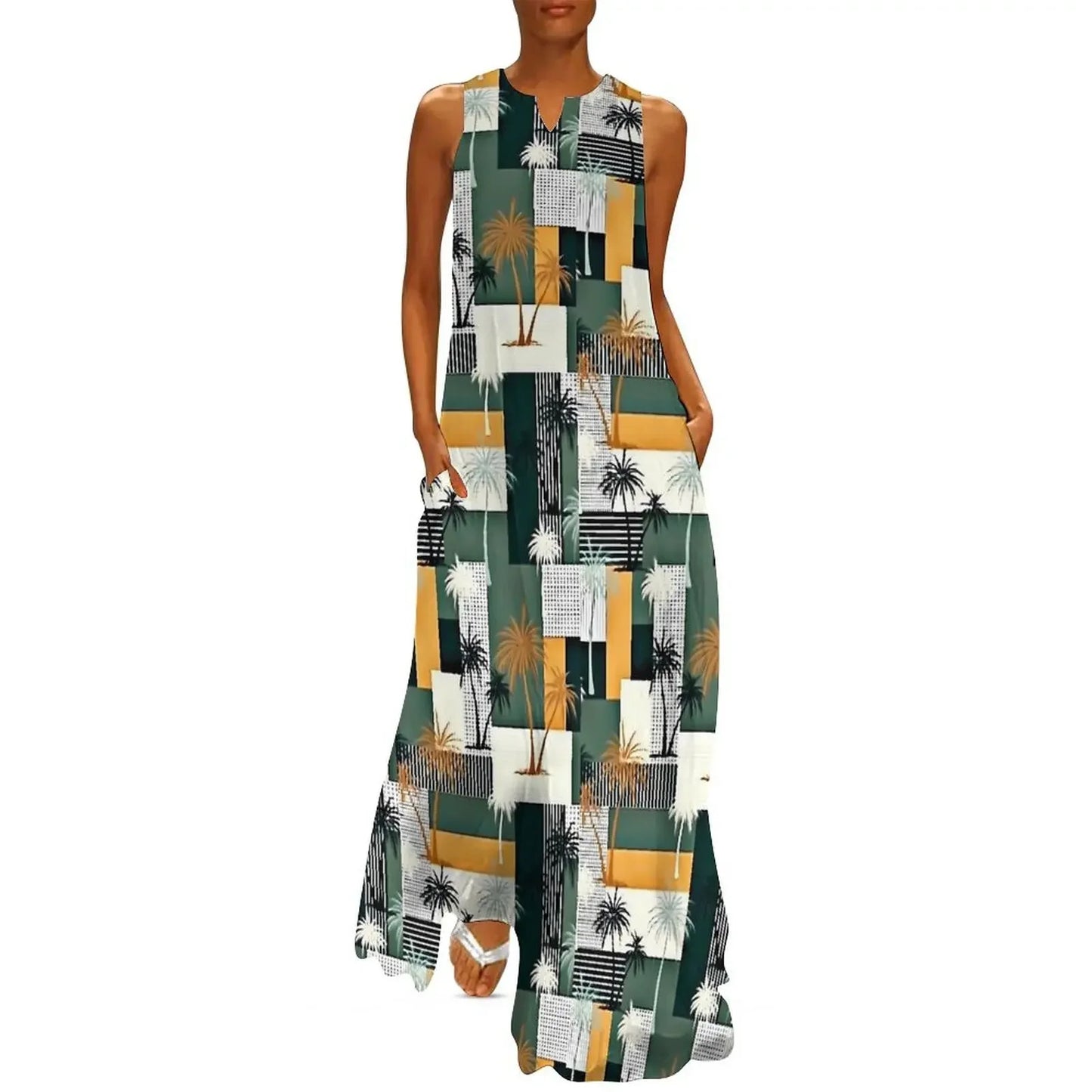 Sleeveless Hawaiian Dress For Women Spring Tropical Tiki Flowers Plants Boho Beach Long Dresses Female Casual Modern Maxi Dress