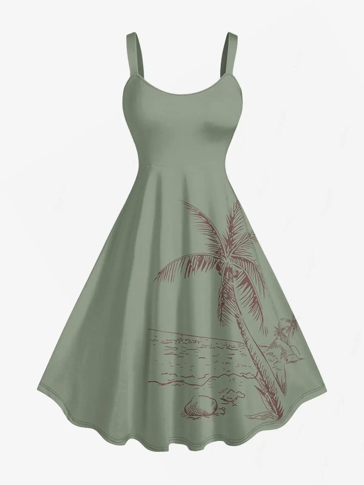 Hawaiian Tank Dress Women's Summer Coconut Tree Seascape Print Casual Sleeveless High Stretch Tropical Beach Sundress Vestidos