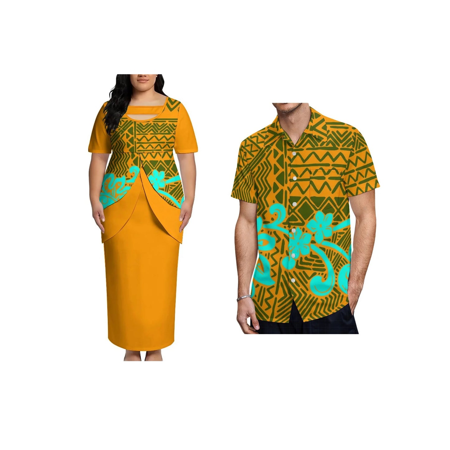 2026 New Arrival Polynesian Tribal Print Maxi Dress for Women Custom Tonga Puletasi Dress Samoan Round Neck Long Dress Two Piece
