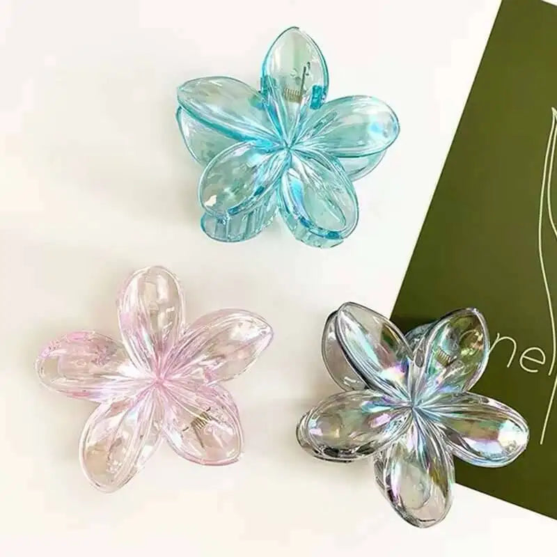 Hawaiian Transparent Flower Hair Claw Women Crab Hair Clip Floral Hair Claws Ponytail Holder Hair Clip Hairpin Barrette Headwear