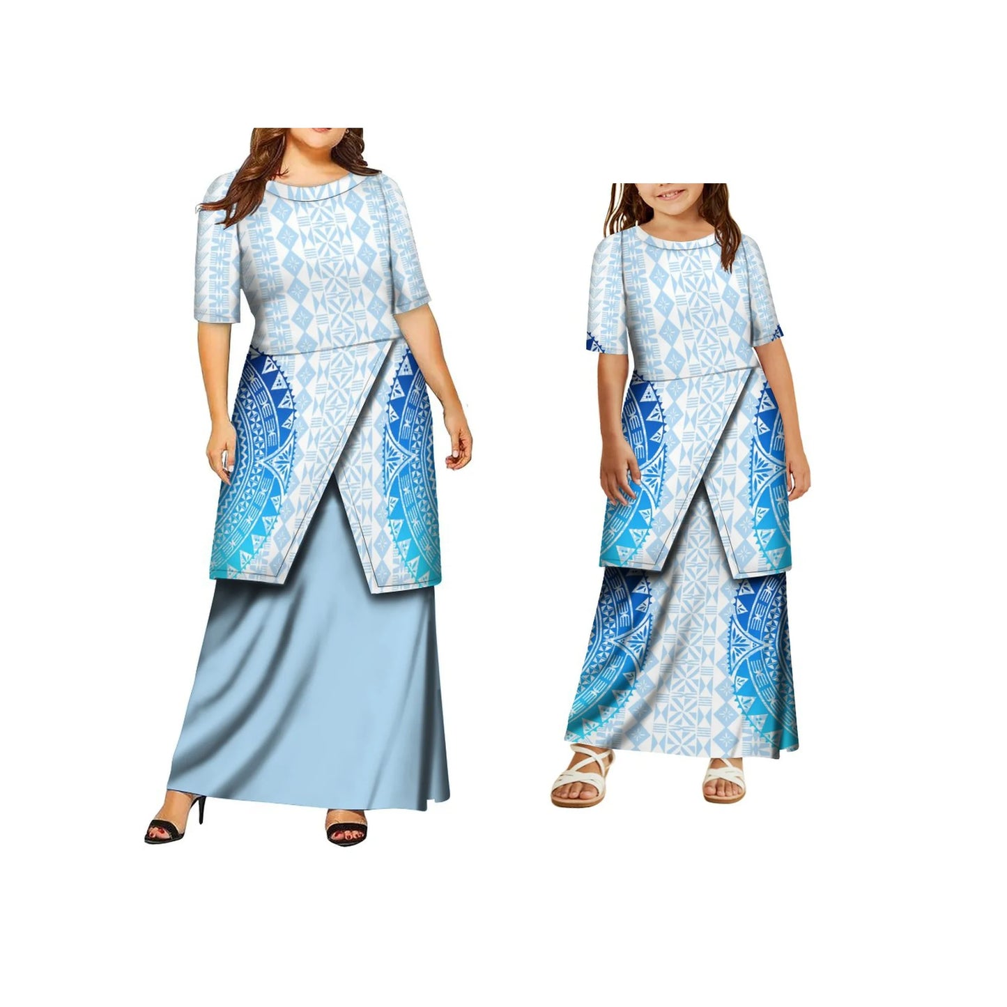 High Quality Customized Polynesian Tribal Print Samoa Puletasi Set Tongan Plus Size Mother and Daughter Dress