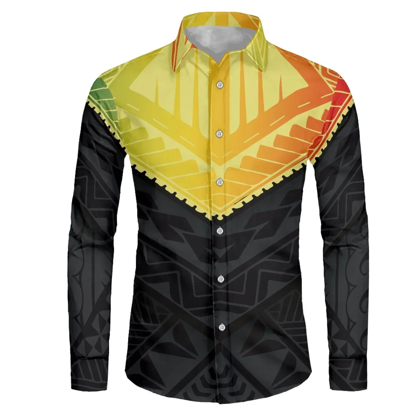 Polynesian Tribal Fijian Totem Tattoo Fiji Prints Men Party Shirt Long-Sleeved Button (USA SIZE XS S M L XL 2XL 3XL 4XL 5XL 6XL)