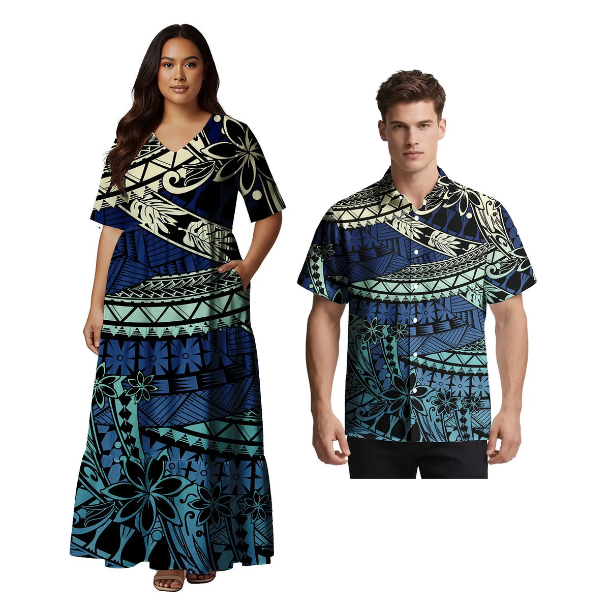 Samoan Polynesian Couples Matching Set | Aloha T-Shirt & Dress Duo