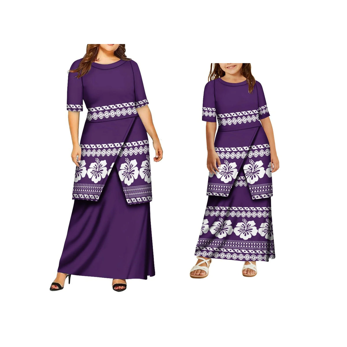 Polynesian Tribal Print Puletasi Set – Mother & Daughter Matching Dress (Plus Size)
