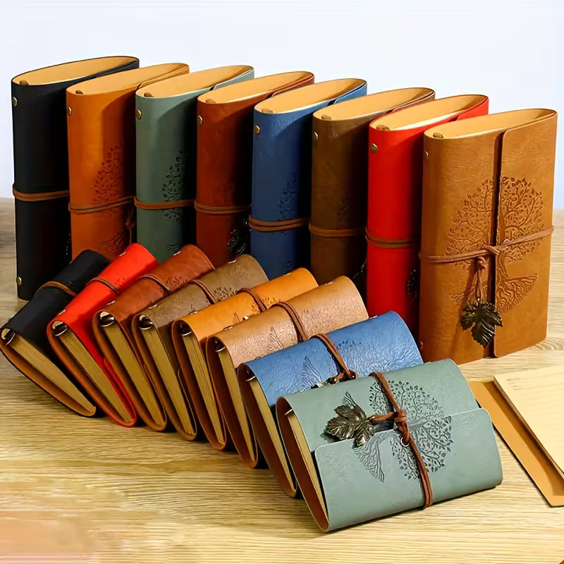 Vintage Spiral Notebook & Black-Golden Pen Set | 8-Piece