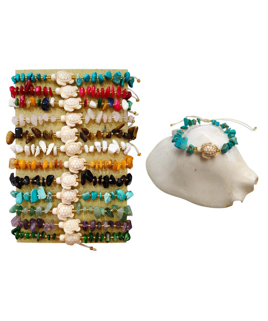 Sea Turtle Stone Chip Bracelets Adjustable Assorted Colors