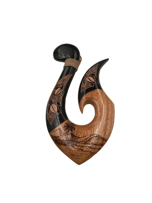 Hawaiian Fish Hook Wood Carving Maui Hook Art