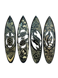 Hand-Carved Wood Surfboard Wall Decor Tribal Island Design