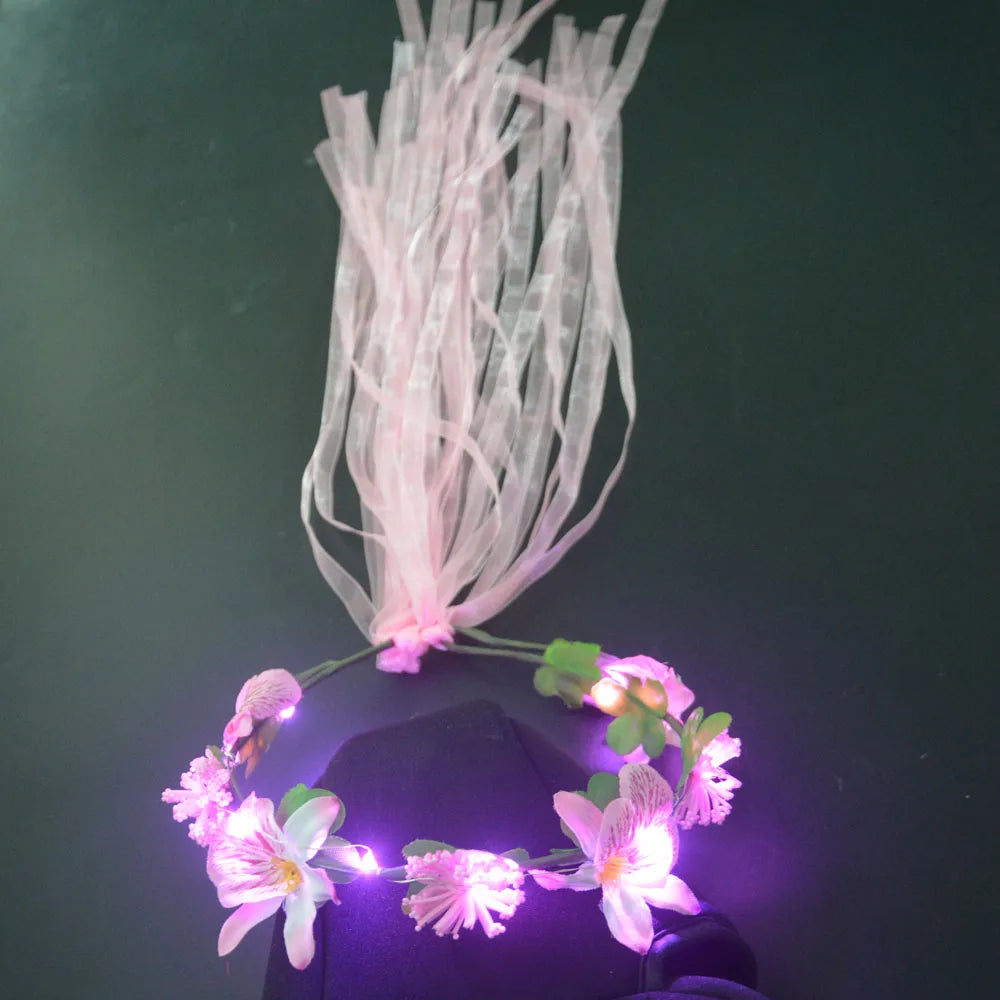 Hawaiian Lei Headband Light Up Flower Wreath Crown for Girl Women Holiday Party Birthday  Luminous Wedding Festival