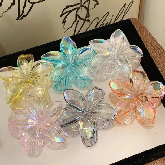 Hawaiian Claw Clear Flower Hair Clips iridescent assorted colors