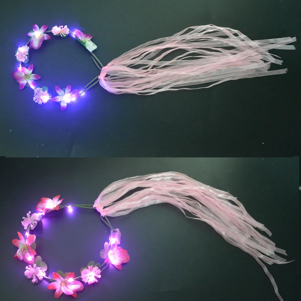 Hawaiian Lei Headband Light Up Flower Wreath Crown for Girl Women Holiday Party Birthday  Luminous Wedding Festival
