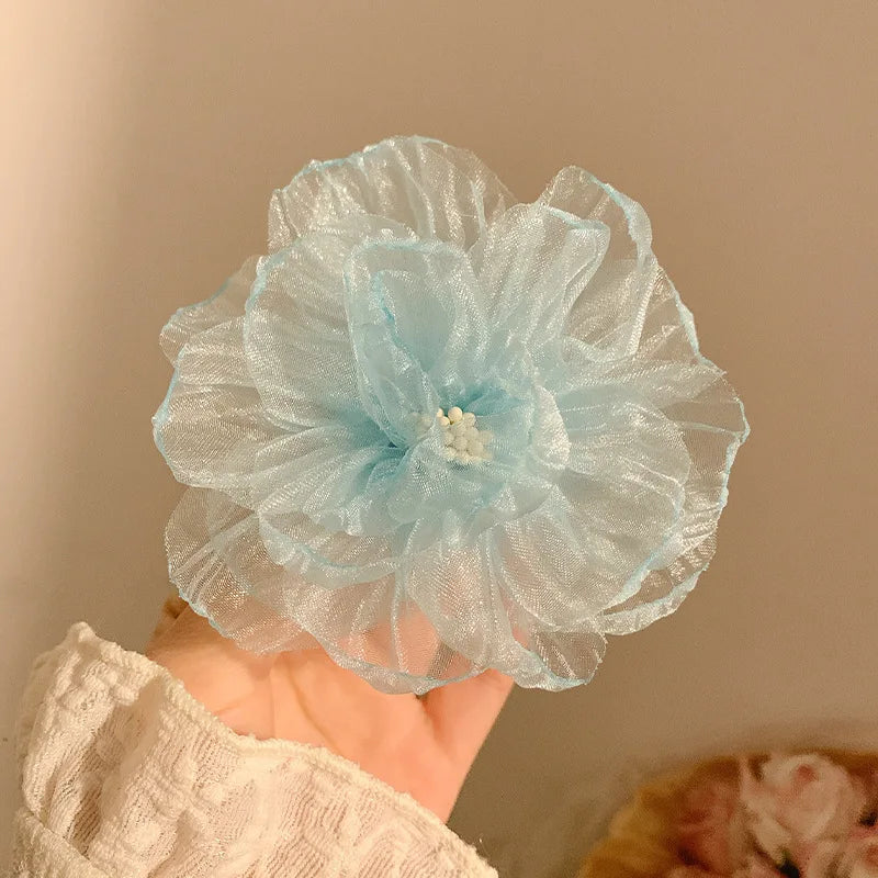 Hawaiian Beach Vacation 3D Sheer Organza Flower Hair Clip Non-slip Hair Accessories for Women Girl Travel Photography Daily Wear