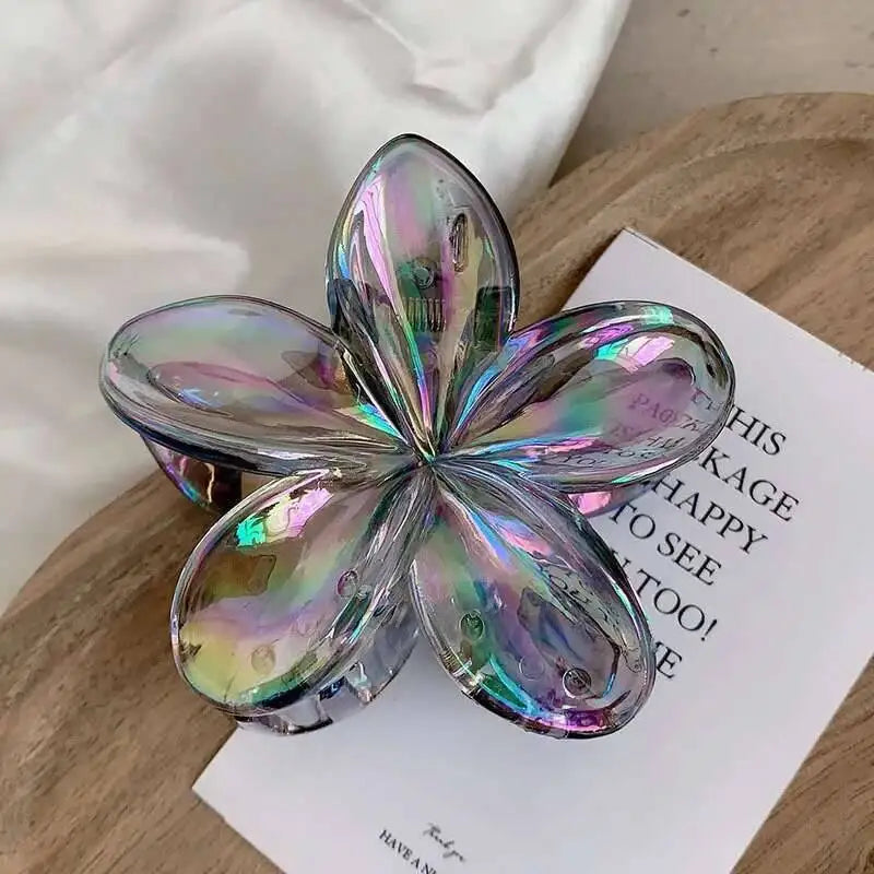Hawaiian Transparent Flower Hair Claw Women Crab Hair Clip Floral Hair Claws Ponytail Holder Hair Clip Hairpin Barrette Headwear