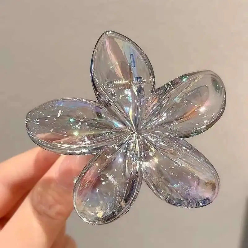 Hawaiian Transparent Flower Hair Claw Women Crab Hair Clip Floral Hair Claws Ponytail Holder Hair Clip Hairpin Barrette Headwear
