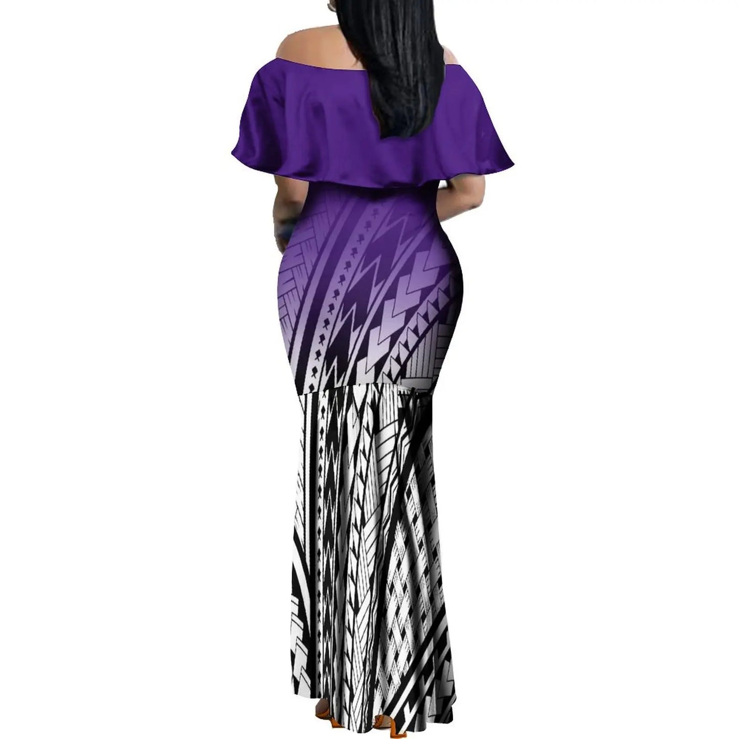 Custom Samoan Dress Women'S Off-The-Shoulder Dress Hawaiian Party Fishtail Skirt And Men'S Shirt Polynesian Couple Suit