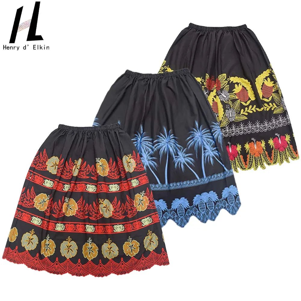 Custom Pacific Island Fashional Random Pattern Polyester Floral Printed Polynesian Micronesia Island Beach Skirt For Women