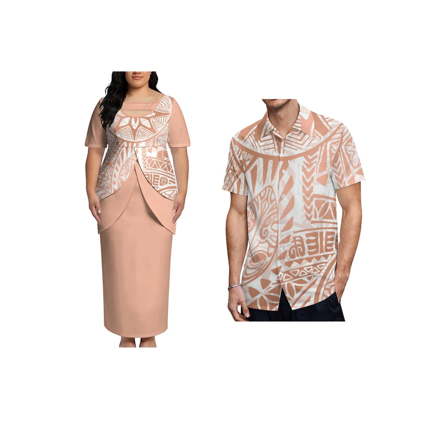 2026 New Arrival Polynesian Tribal Print Maxi Dress for Women Custom Tonga Puletasi Dress Samoan Round Neck Long Dress Two Piece