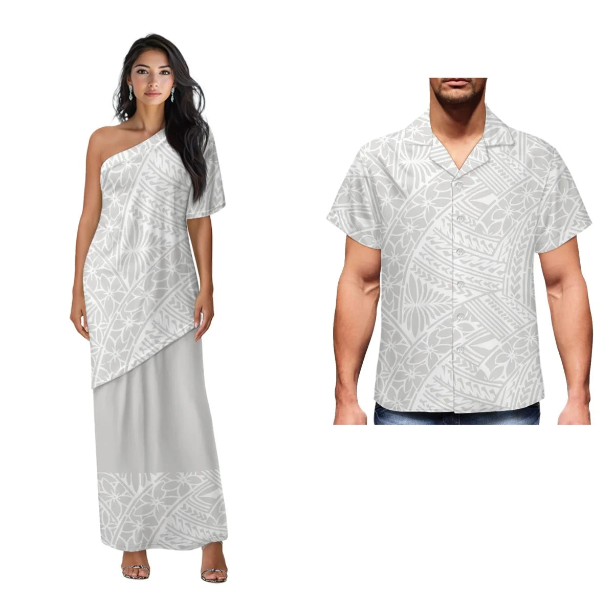 Printed Polynesian Tribal Print One shoulder Samoan Puletasi Custom Top And Skirts Womens Two Piece Outfits Set Dress
