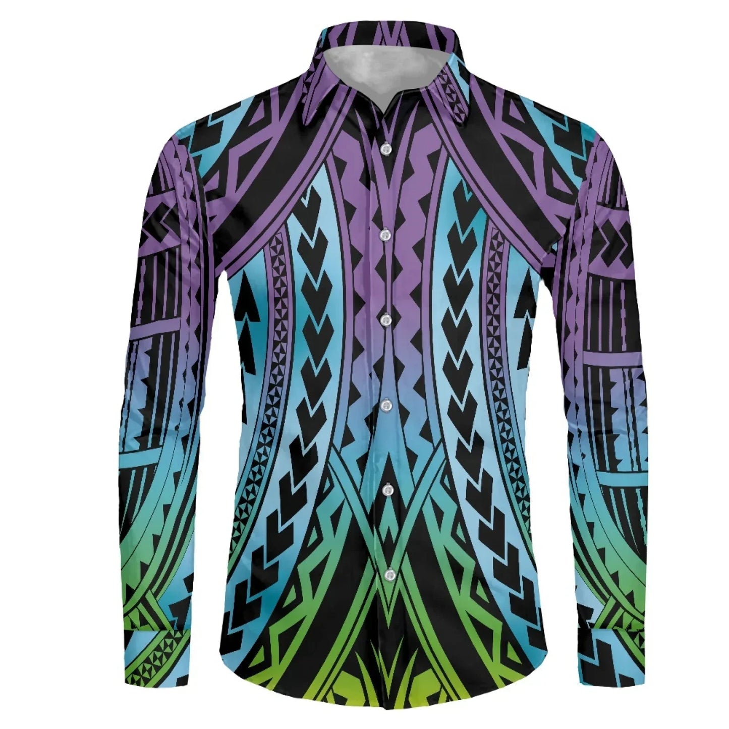Polynesian Tribal Fijian Totem Tattoo Fiji Prints Men Party Shirt Long-Sleeved Button (USA SIZE XS S M L XL 2XL 3XL 4XL 5XL 6XL)