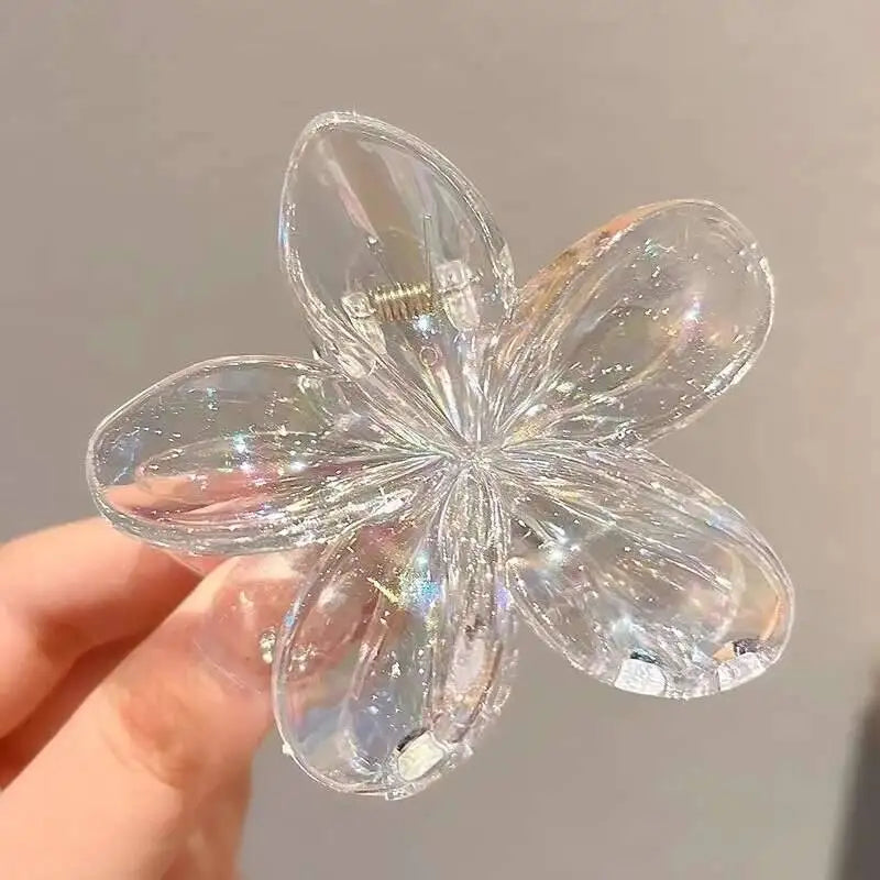 Hawaiian Transparent Flower Hair Claw Women Crab Hair Clip Floral Hair Claws Ponytail Holder Hair Clip Hairpin Barrette Headwear