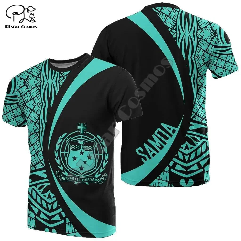 Polynesian  3D Printing Vintage Polynesian Island Samoa Tattoo Tribal Flag Men Women Short Sleeve T Shirt Streetwear