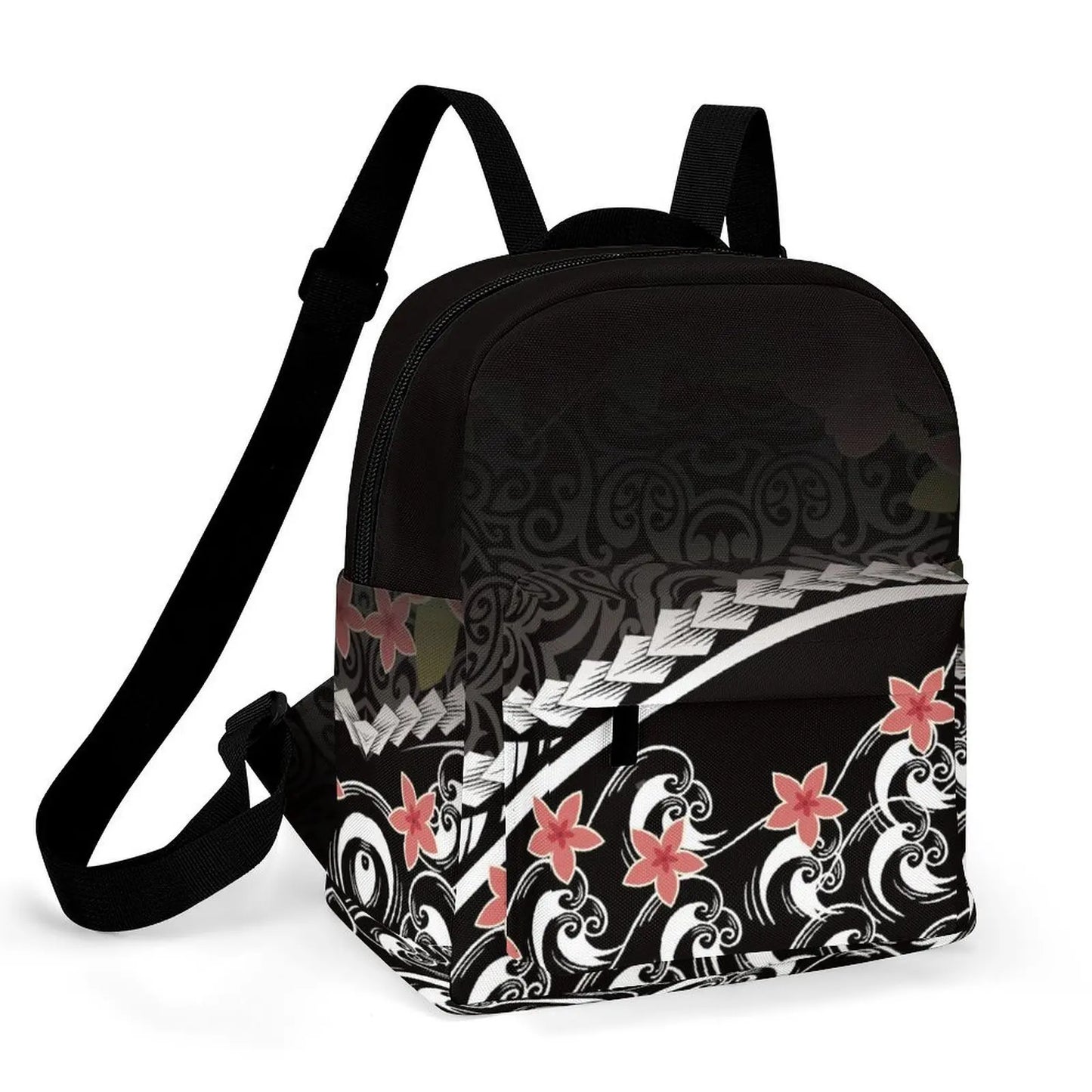 Custom Polynesian Women'S Casual Backpack Samoan Tribal Floral Print Artistic Pattern Design Fashionable Compact Backpack