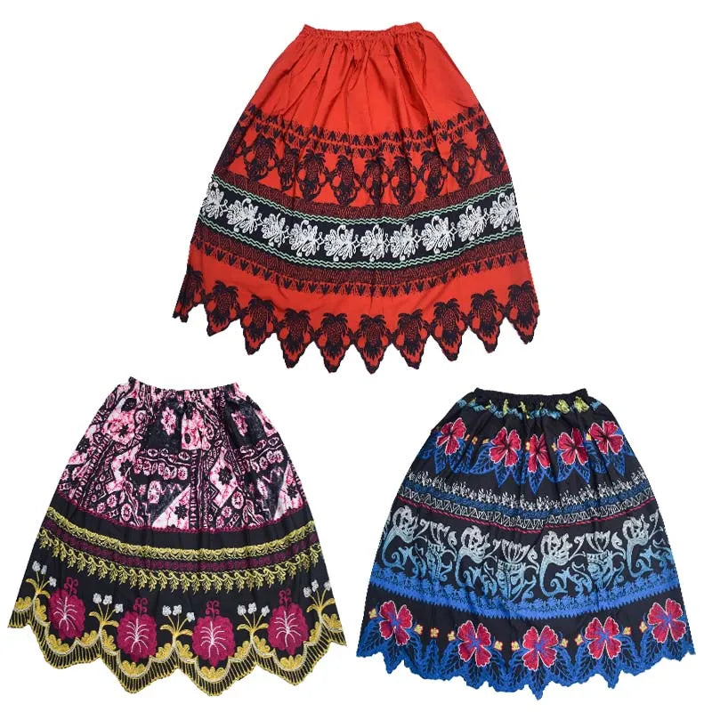 Custom Pacific Island Fashional Random Pattern Polyester Floral Printed Polynesian Micronesia Island Beach Skirt For Women