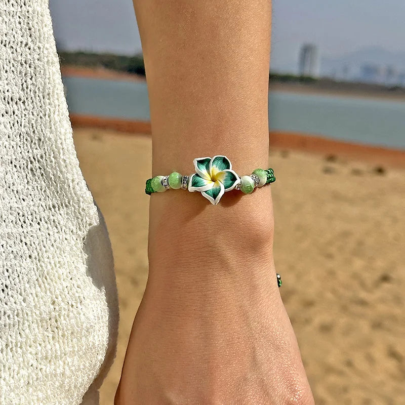 Hawaiian Bracelets for Women Bohemian Woven Tropical Flower Bracelets Handmade Braid  Summer Beach Girls Jewelry Accessories