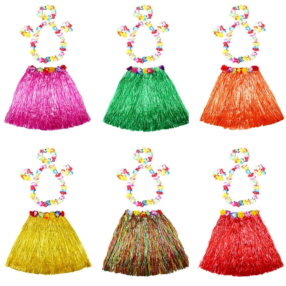 Ladies Women Hawaii Fancy Dress Grass Skirt Hula Hawaiian Full Charming 40CM