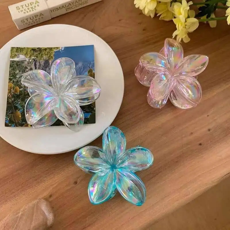 Hawaiian Transparent Flower Hair Claw Women Crab Hair Clip Floral Hair Claws Ponytail Holder Hair Clip Hairpin Barrette Headwear
