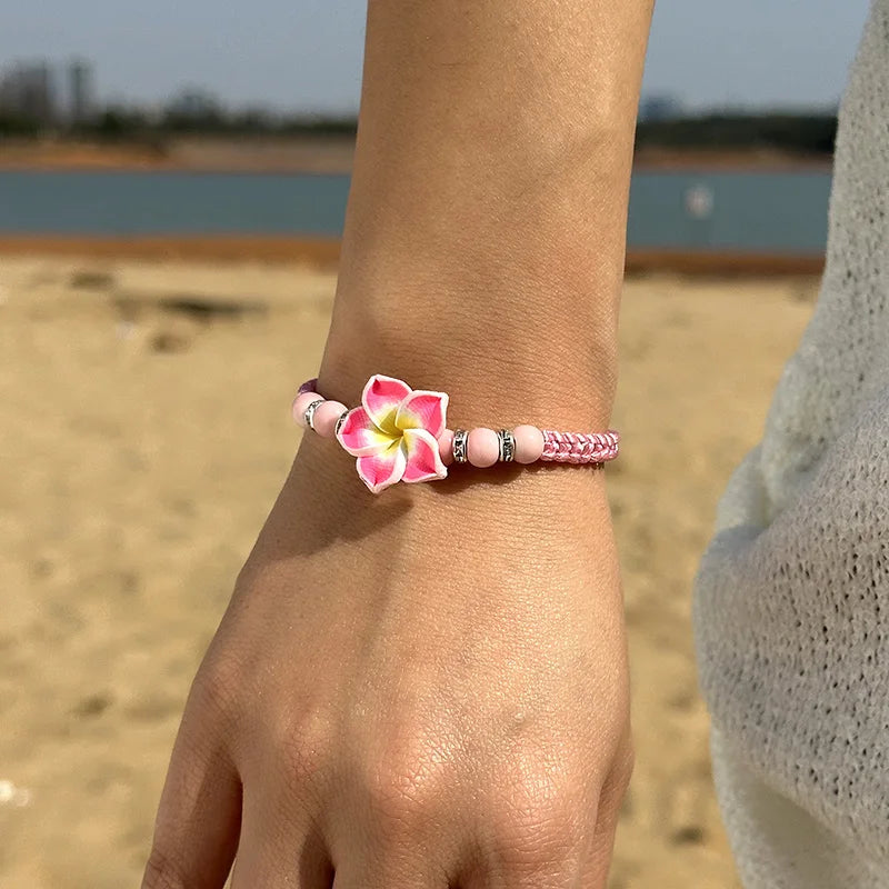 Hawaiian Bracelets for Women Bohemian Woven Tropical Flower Bracelets Handmade Braid  Summer Beach Girls Jewelry Accessories
