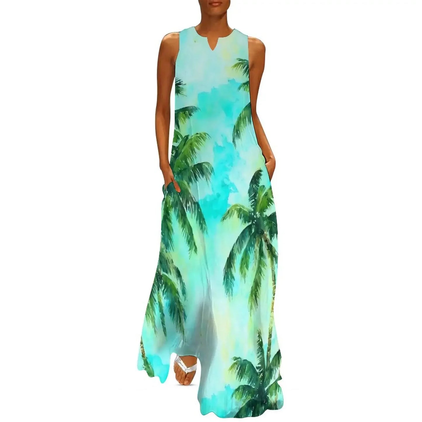 Sleeveless Hawaiian Dress For Women Spring Tropical Tiki Flowers Plants Boho Beach Long Dresses Female Casual Modern Maxi Dress