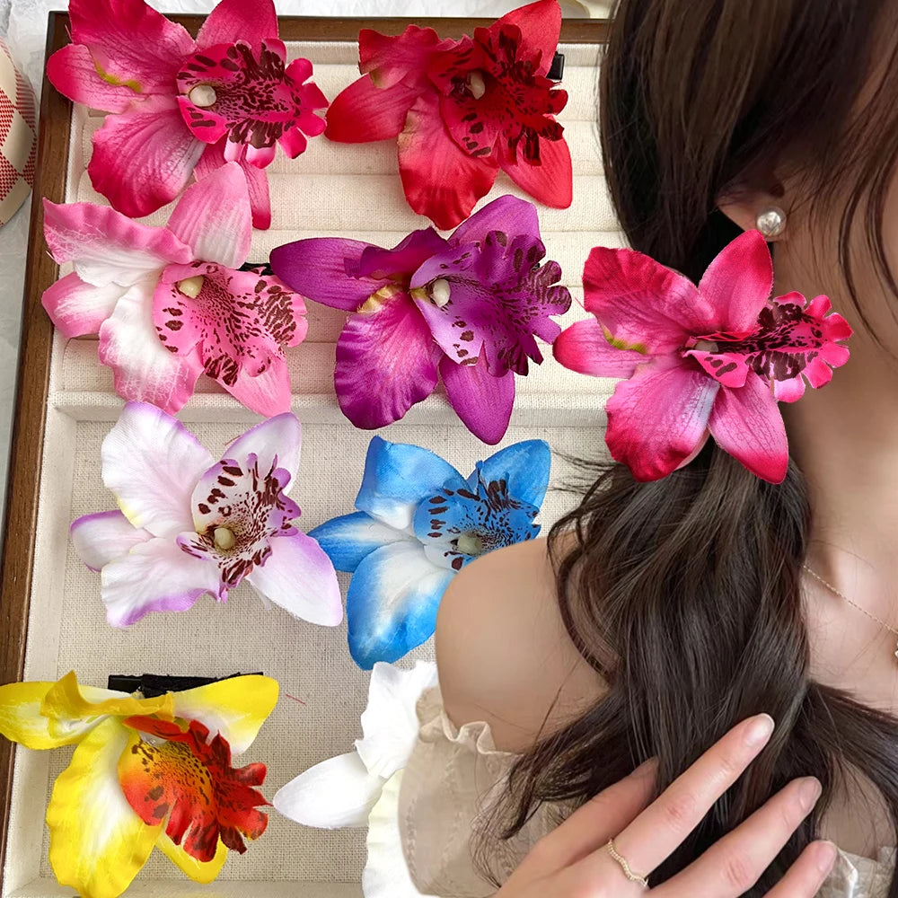 Hawaiian Orchid Flowers Hair Clips Bride Flowers Hair Clips Sweet Hairpins Barrettes Beach Vacation Headwear Hairs Accessories