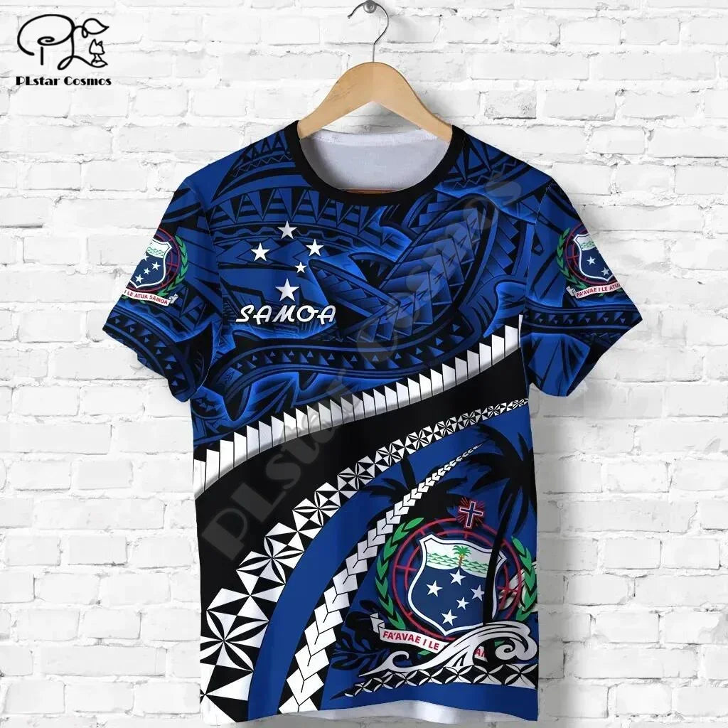 Polynesian  3D Printing Vintage Polynesian Island Samoa Tattoo Tribal Flag Men Women Short Sleeve T Shirt Streetwear