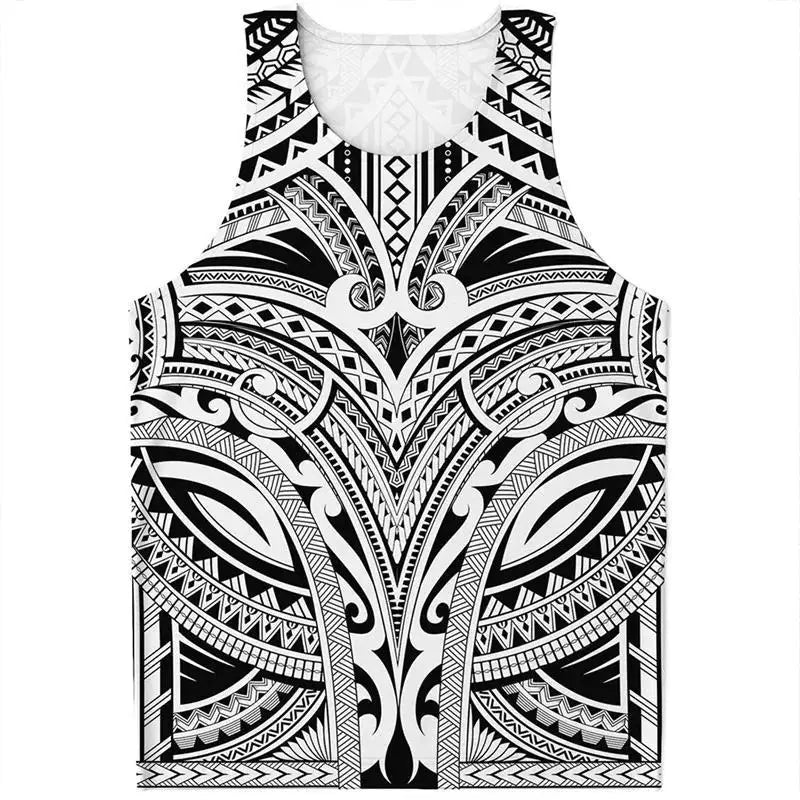 Maori Tattoo 3D Printed Vest for Men and Women, Universal Polynesian Tribal Pattern T-shirt Top, Men's Quick Drying Vest