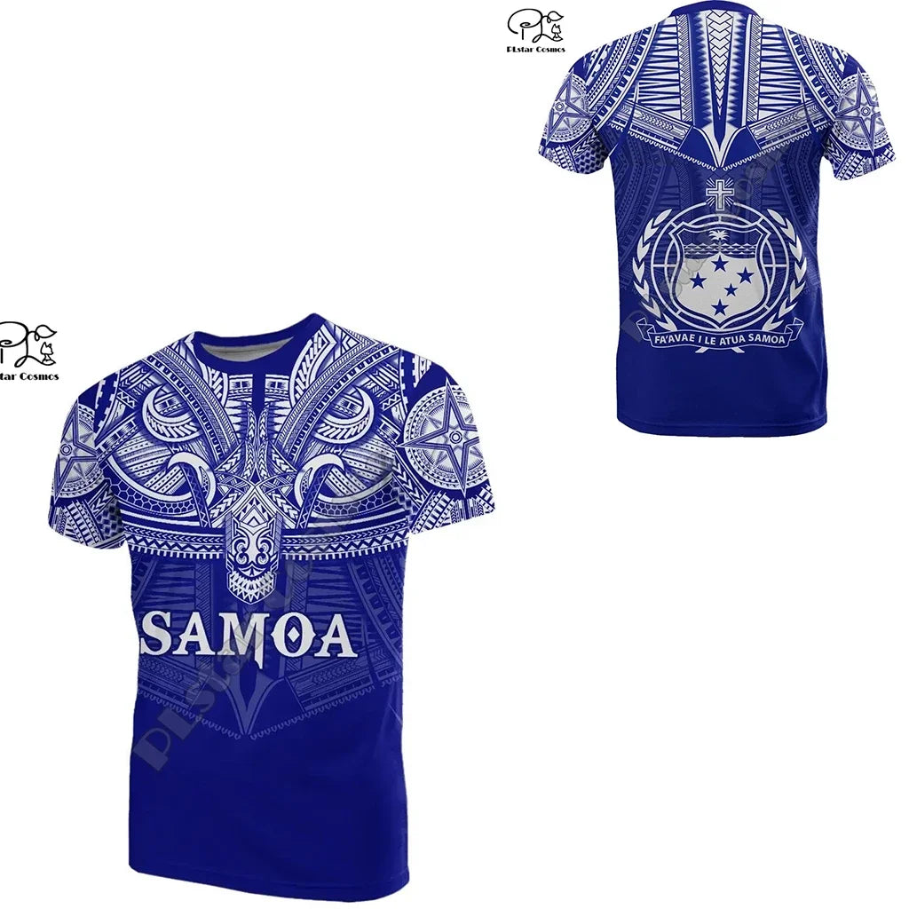 Polynesian  3D Printing Vintage Polynesian Island Samoa Tattoo Tribal Flag Men Women Short Sleeve T Shirt Streetwear
