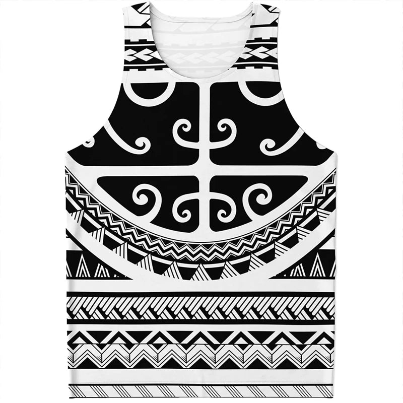 Trend Polynesian Tribal Pattern Mens Tank Top Summer Fashion Vintage Sleeveless T Shirt Cool Simple Streetwear Loose Tees Vest
