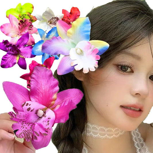Hawaiian Orchid Flowers Hair Clips Bride Flowers Hair Clips Sweet Hairpins Barrettes Beach Vacation Headwear Hairs Accessories