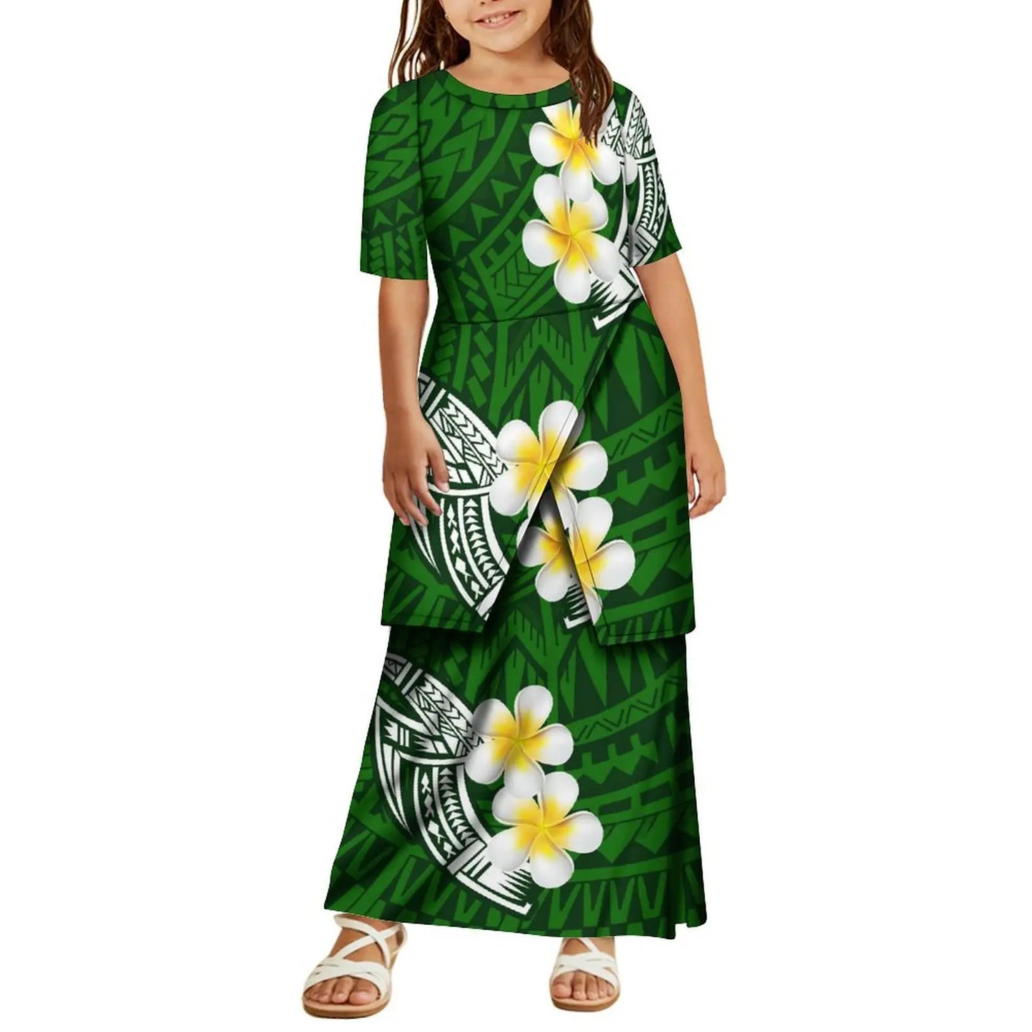 High Quality Customized Polynesian Tribal Print Samoa Puletasi Set Tongan Plus Size Mother and Daughter Dress