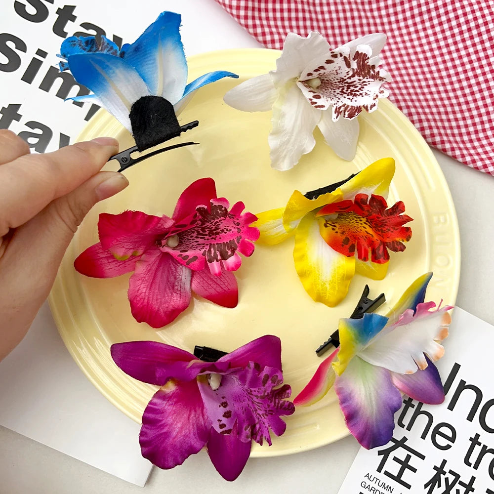Hawaiian Orchid Flowers Hair Clips Bride Flowers Hair Clips Sweet Hairpins Barrettes Beach Vacation Headwear Hairs Accessories