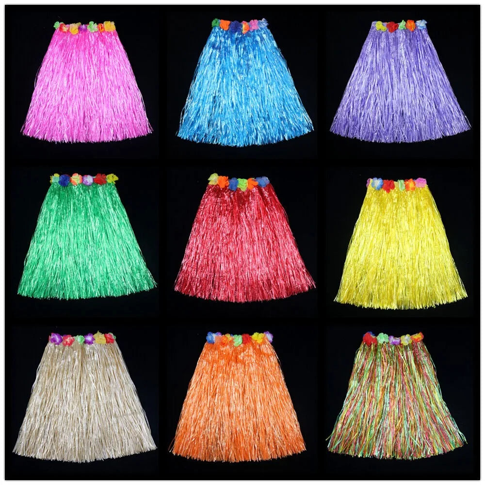 Ladies Women Hawaii Fancy Dress Grass Skirt Hula Hawaiian Full Charming 40CM