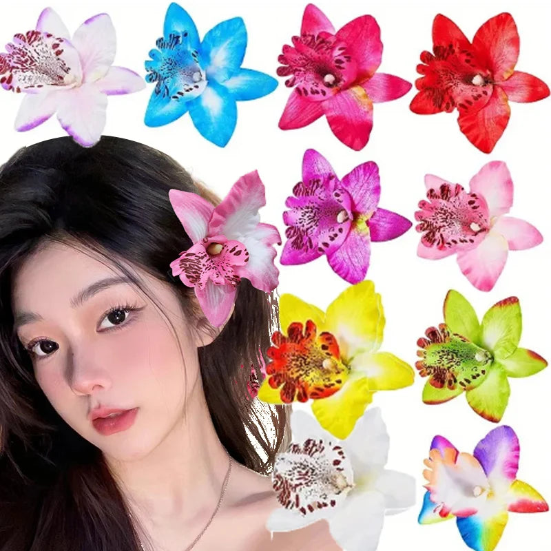 Hawaiian Orchid Flowers Hair Clips Bride Flowers Hair Clips Sweet Hairpins Barrettes Beach Vacation Headwear Hairs Accessories