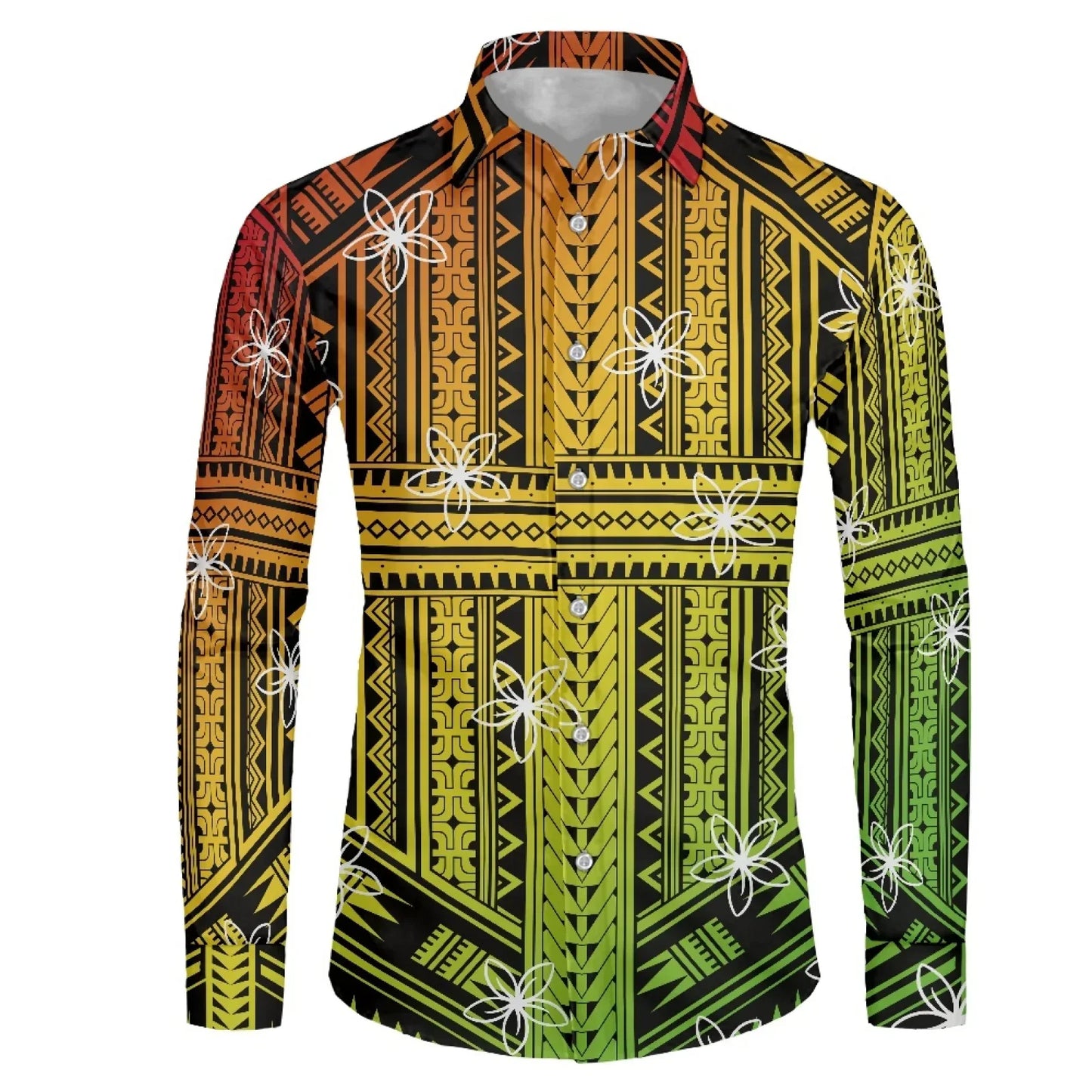 Polynesian Tribal Fijian Totem Tattoo Fiji Prints Men Party Shirt Long-Sleeved Button (USA SIZE XS S M L XL 2XL 3XL 4XL 5XL 6XL)