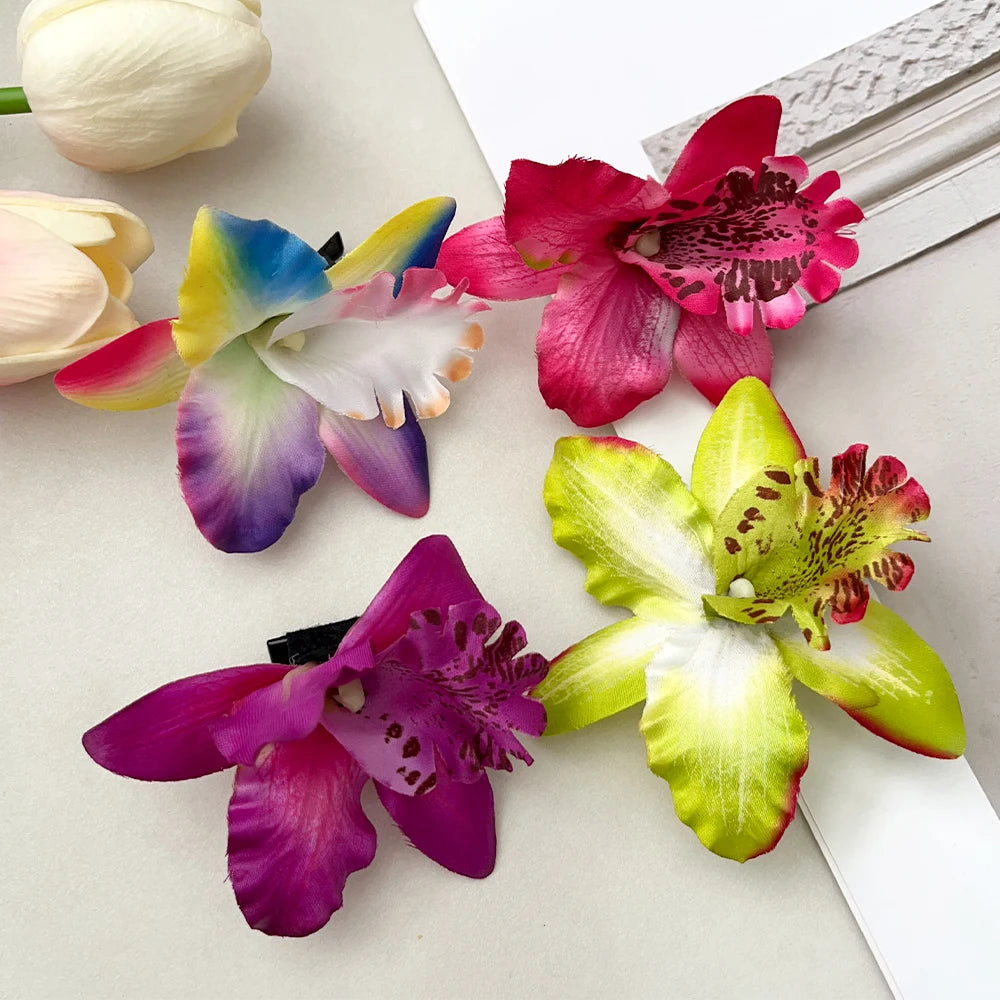 Hawaiian Orchid Flowers Hair Clips Bride Flowers Hair Clips Sweet Hairpins Barrettes Beach Vacation Headwear Hairs Accessories