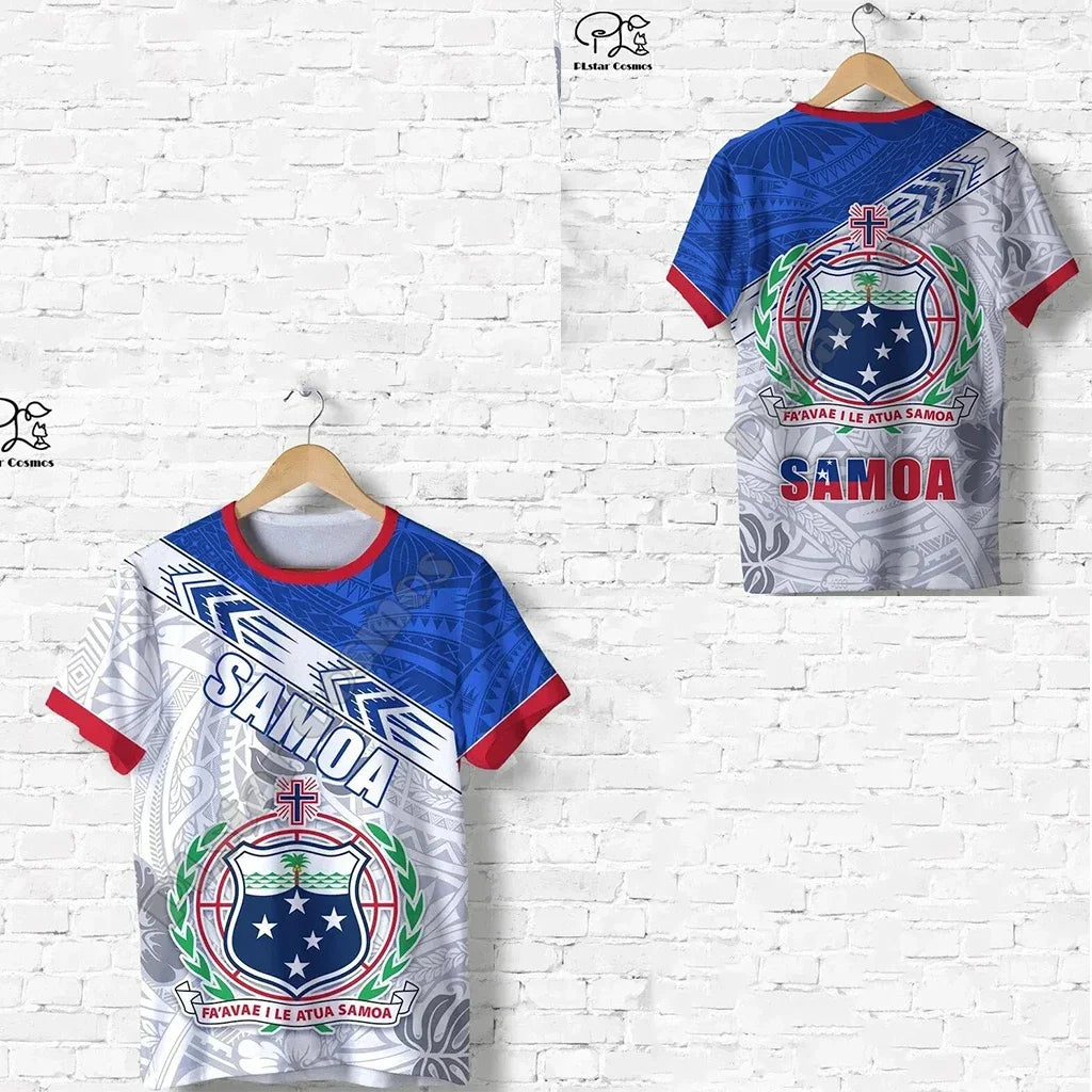 Polynesian  3D Printing Vintage Polynesian Island Samoa Tattoo Tribal Flag Men Women Short Sleeve T Shirt Streetwear