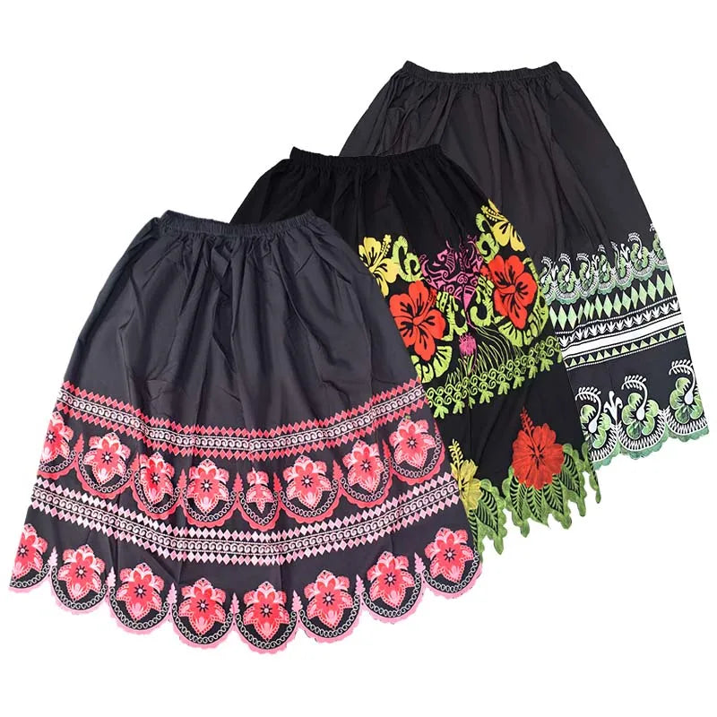 Custom Pacific Island Fashional Random Pattern Polyester Floral Printed Polynesian Micronesia Island Beach Skirt For Women