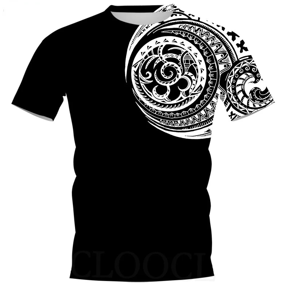 Vintage Tattoo Print Men's T-Shirt Fashion Polynesian Style 3D Print Summer Short Sleeve Loose Streetwear Breathable Men's Tops