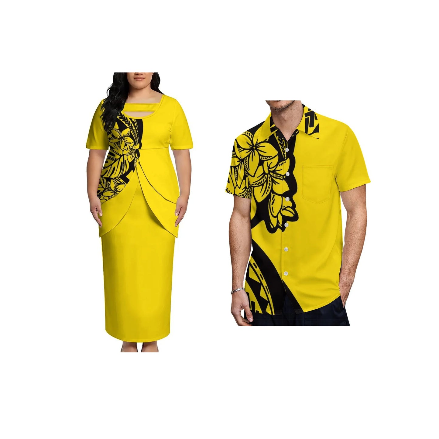 2026 New Arrival Polynesian Tribal Print Maxi Dress for Women Custom Tonga Puletasi Dress Samoan Round Neck Long Dress Two Piece