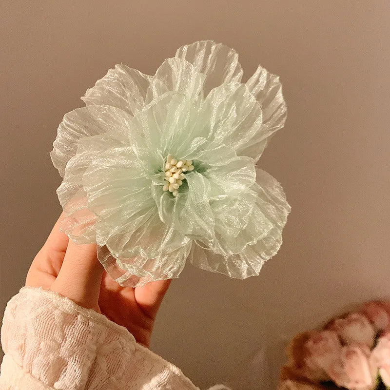 Hawaiian Beach Vacation 3D Sheer Organza Flower Hair Clip Non-slip Hair Accessories for Women Girl Travel Photography Daily Wear
