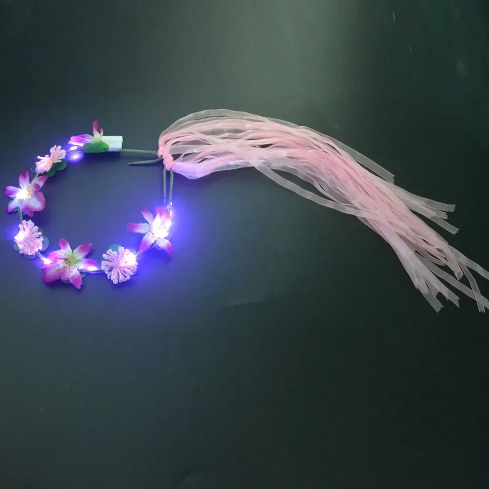 Hawaiian Lei Headband Light Up Flower Wreath Crown for Girl Women Holiday Party Birthday  Luminous Wedding Festival